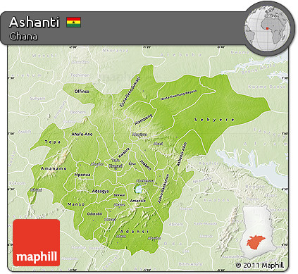 Physical Map of Ashanti, lighten