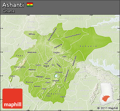 Physical Map of Ashanti, lighten