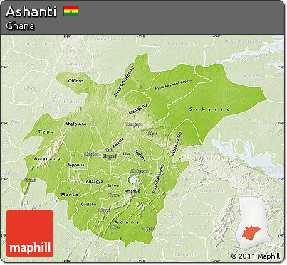 Physical Map of Ashanti, lighten