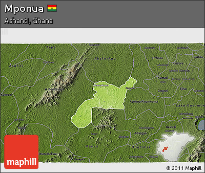 Physical 3D Map of Mponua, darken
