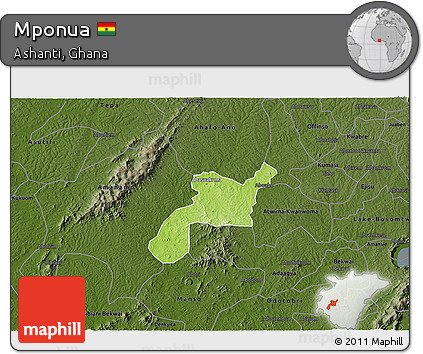 Physical 3D Map of Mponua, darken