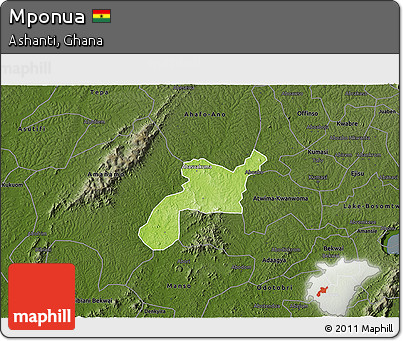 Physical 3D Map of Mponua, darken