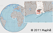 Gray Location Map of Odotobri, highlighted country, highlighted parent region, hill shading