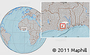 Gray Location Map of Odotobri, highlighted parent region, within the entire country, hill shading
