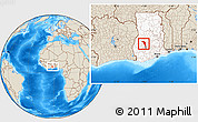 Shaded Relief Location Map of Offinso, highlighted country