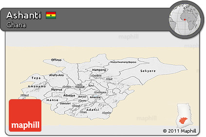 Classic Style Panoramic Map of Ashanti, single color outside