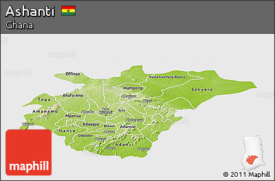 Physical Panoramic Map of Ashanti, single color outside