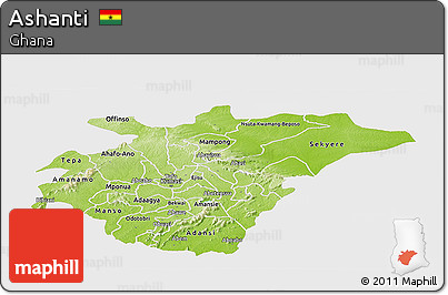 Physical Panoramic Map of Ashanti, single color outside
