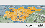 Political Shades Panoramic Map of Ashanti, semi-desaturated