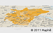 Political Shades Panoramic Map of Ashanti, shaded relief outside