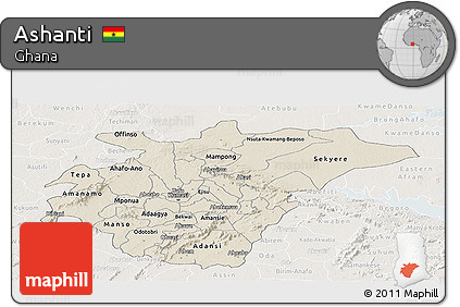 Shaded Relief Panoramic Map of Ashanti, lighten