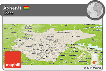 Shaded Relief Panoramic Map of Ashanti, physical outside