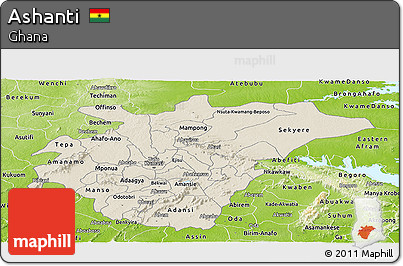 Shaded Relief Panoramic Map of Ashanti, physical outside