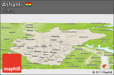 Shaded Relief Panoramic Map of Ashanti, physical outside