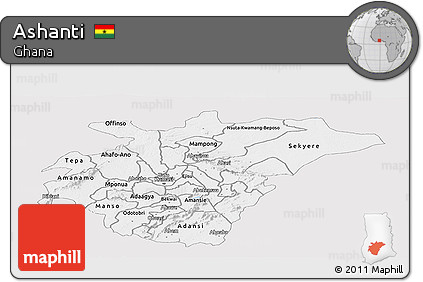Silver Style Panoramic Map of Ashanti, single color outside