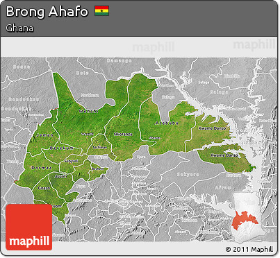 Satellite 3D Map of Brong Ahafo, lighten, desaturated