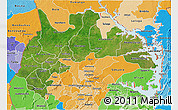 Satellite 3D Map of Brong Ahafo, political shades outside