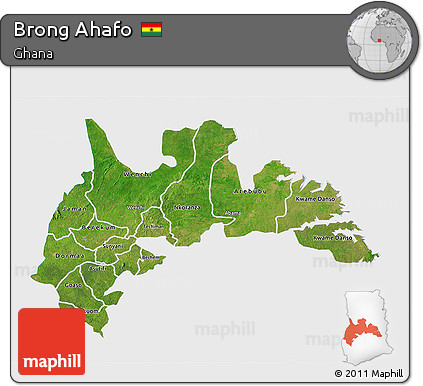 Satellite 3D Map of Brong Ahafo, single color outside