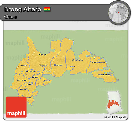 Savanna Style 3D Map of Brong Ahafo, single color outside