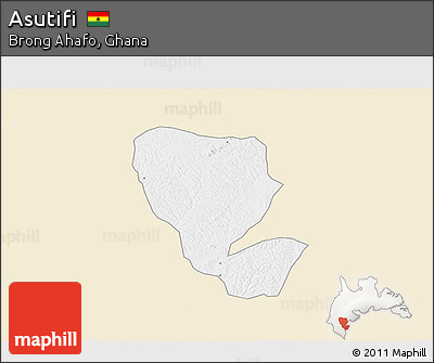 Classic Style 3D Map of Asutifi, single color outside