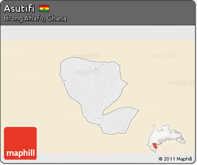 Classic Style 3D Map of Asutifi, single color outside