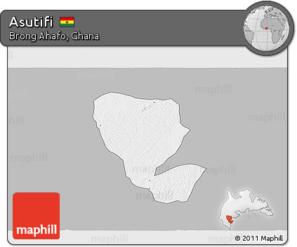 Gray 3D Map of Asutifi, single color outside