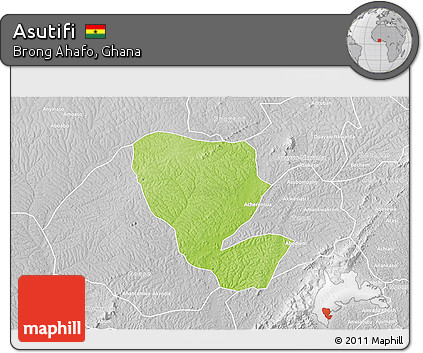 Physical 3D Map of Asutifi, lighten, desaturated