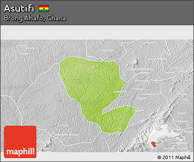 Physical 3D Map of Asutifi, lighten, desaturated