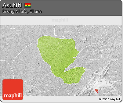 Physical 3D Map of Asutifi, lighten, desaturated