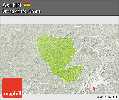 Physical 3D Map of Asutifi, lighten, semi-desaturated