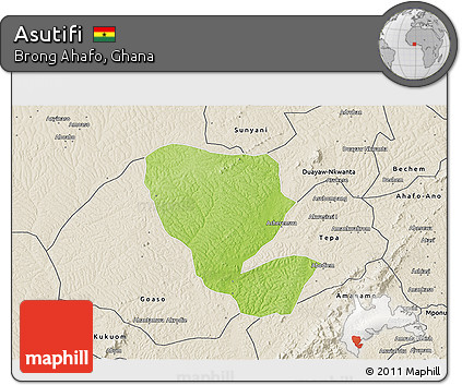 Physical 3D Map of Asutifi, shaded relief outside