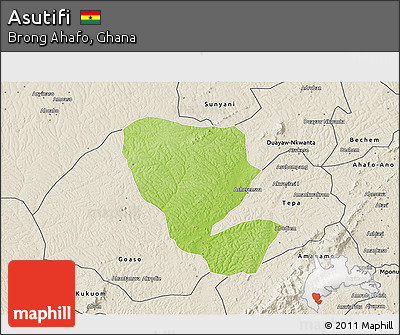 Physical 3D Map of Asutifi, shaded relief outside