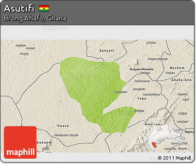 Physical 3D Map of Asutifi, shaded relief outside