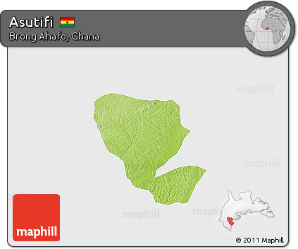 Physical 3D Map of Asutifi, single color outside