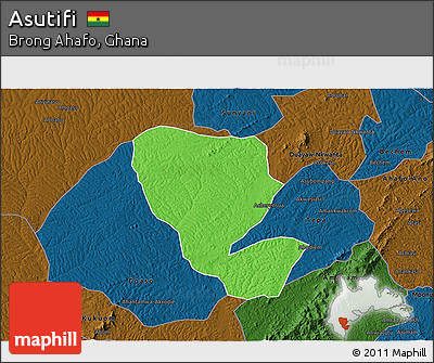 Political 3D Map of Asutifi, darken