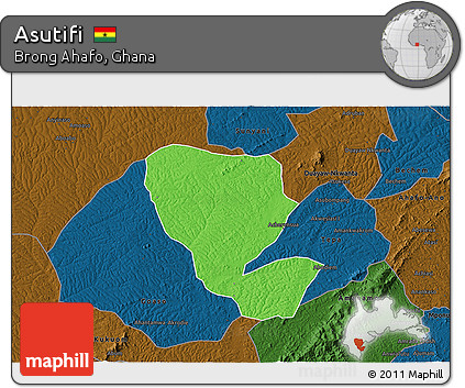 Political 3D Map of Asutifi, darken