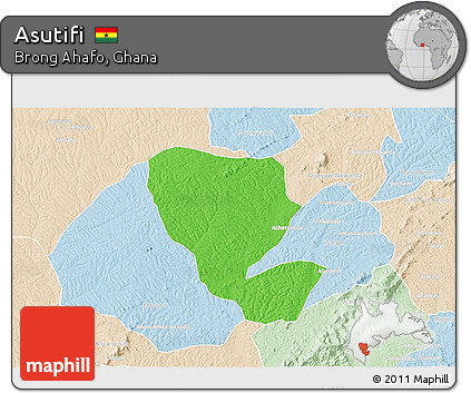 Political 3D Map of Asutifi, lighten
