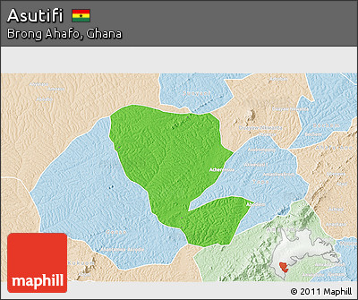 Political 3D Map of Asutifi, lighten