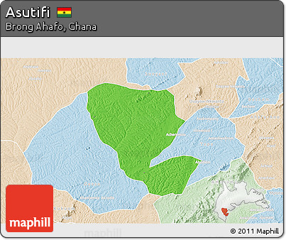 Political 3D Map of Asutifi, lighten