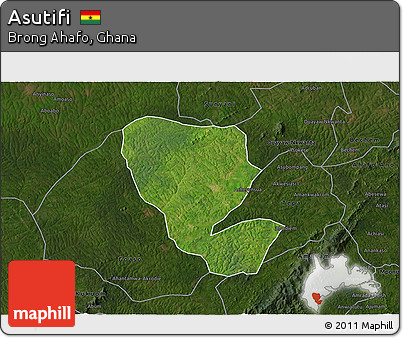 Satellite 3D Map of Asutifi, darken