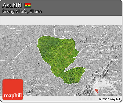 Satellite 3D Map of Asutifi, lighten, desaturated