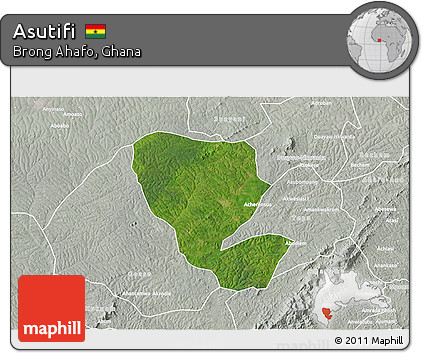 Satellite 3D Map of Asutifi, lighten, semi-desaturated