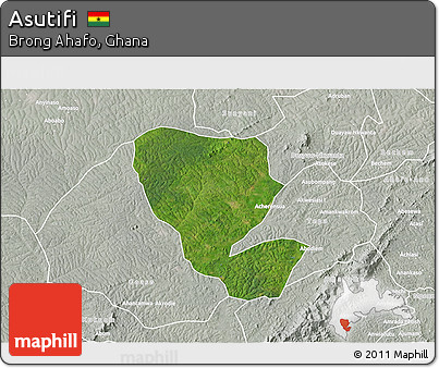 Satellite 3D Map of Asutifi, lighten, semi-desaturated
