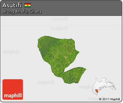 Satellite 3D Map of Asutifi, single color outside