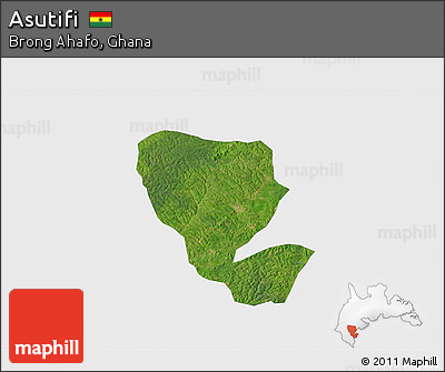 Satellite 3D Map of Asutifi, single color outside