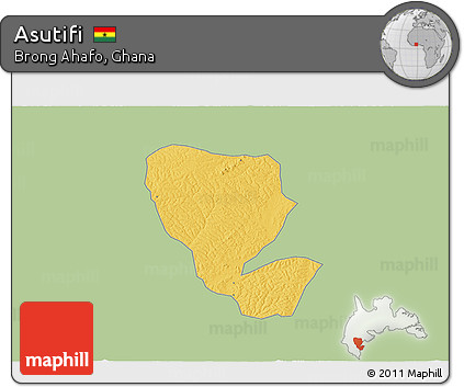 Savanna Style 3D Map of Asutifi, single color outside