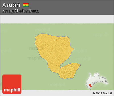 Savanna Style 3D Map of Asutifi, single color outside