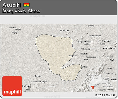 Shaded Relief 3D Map of Asutifi, semi-desaturated