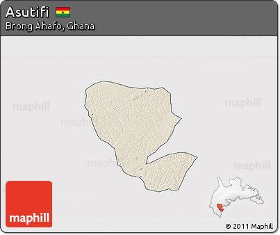 Shaded Relief 3D Map of Asutifi, single color outside