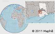 Gray Location Map of Asutifi, highlighted country, highlighted parent region, hill shading